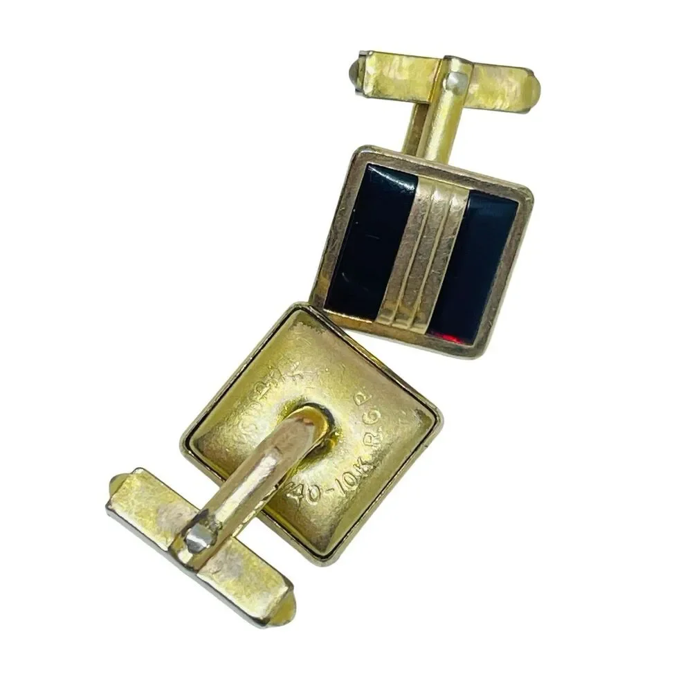 Vintage SWANK signed 10k gp gold plated red glass designer cufflinks